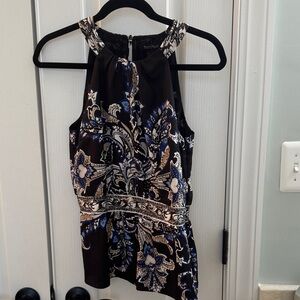White House Black Market Black and Blue Floral Halter Top